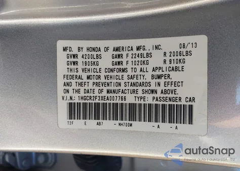 2014 Honda Accord Lx from USA, damaged, VIN 1HGCR2F3XEA007766